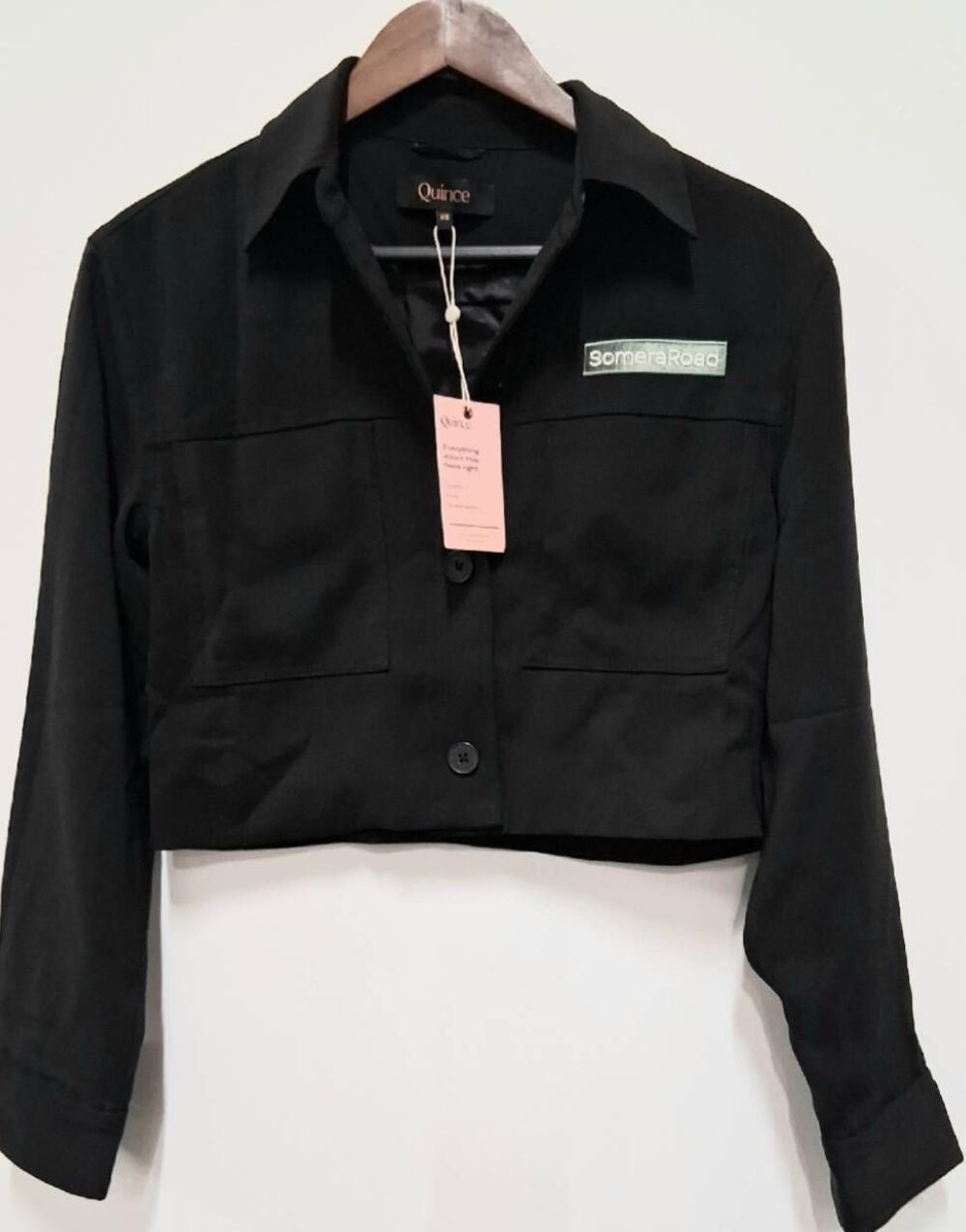 Quince womens small boxy cropped jacket black viscose blend
